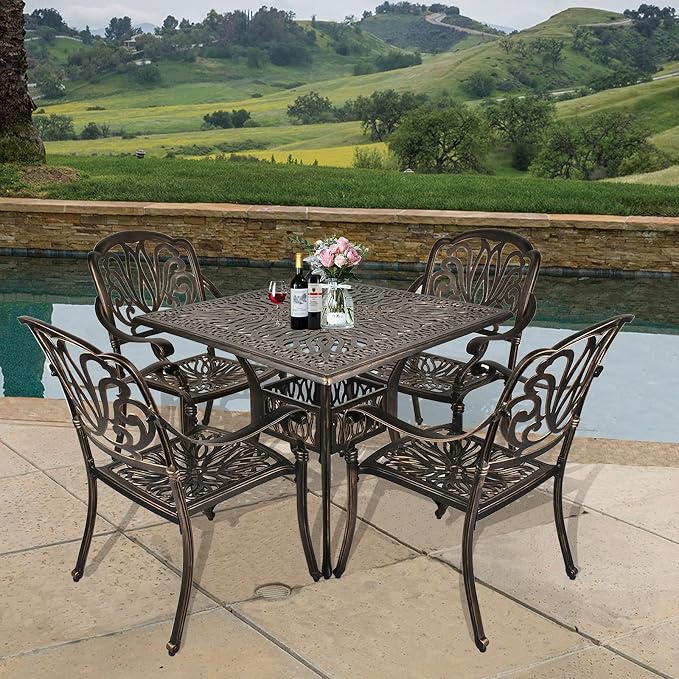 TITIMO 5-Piece Cast Aluminum Outdoor Patio Dining Set, 4 Pattern Chairs and - Image 6