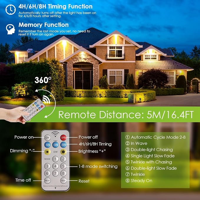 B-right Solar Spot Lights Outdoor, 8 Modes IP65 Waterproof Solar Powered Garden - Image 2