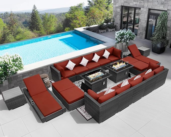 NICESOUL 20 Piece Extra Large Patio Furniture Set w/Fire Pit Table & Chaise - Image 2