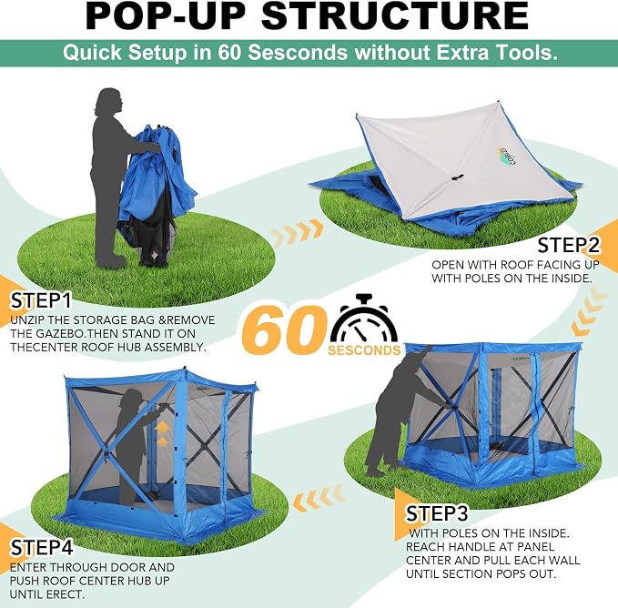 COBIZI 6x6 FT Pop up Gazebo Tent, Waterproof Instant Screen - Image 4