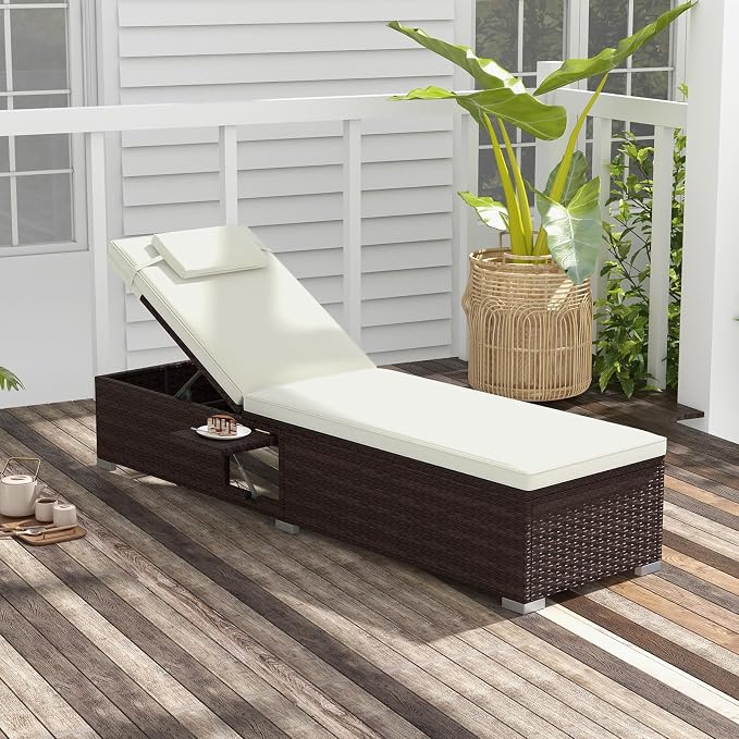 Tangkula Patio Chaise Lounge, Outdoor Rattan Lounge Chair w/ 6-Level Backrest - Image 2