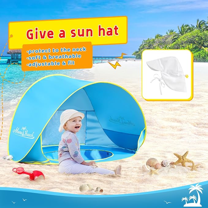 Monobeach Baby Beach Tent with Sun Hat Pop Up Portable Shade Pool UPF50+ UV - Image 2