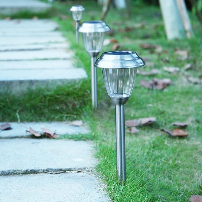 Solar LED Outdoor Lights 8-Pack Stainless Steel Pathway Landscape Lights - Image 2