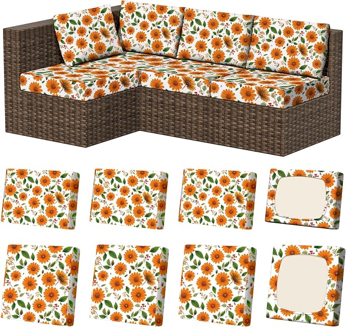 8Pcs Square Large + Rectangle Stretch Patio Cushion Covers, Couch & Sofa by VORSHAPE