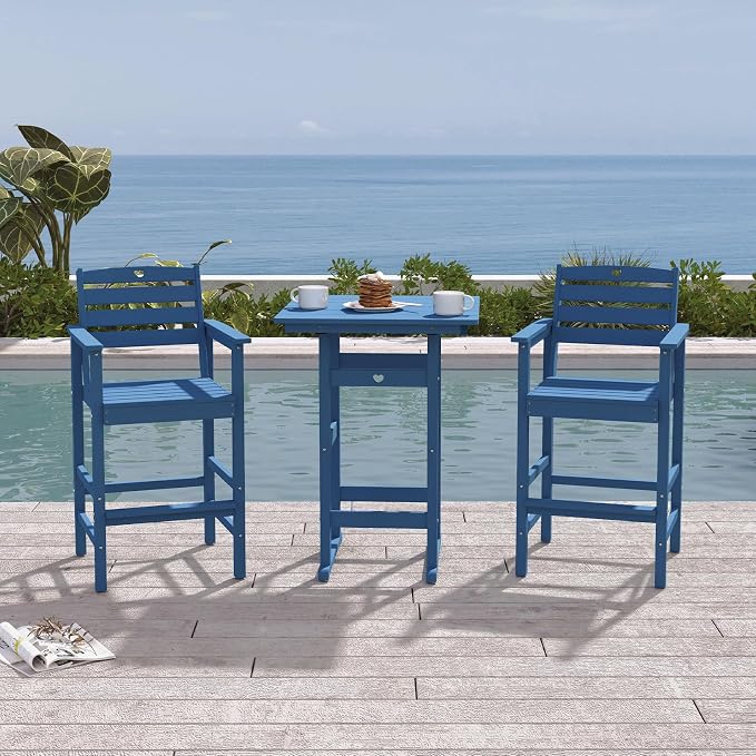 Patio Bar Table, Adirondack Chairs and Table 4 Pieces Set, Bar Height Chairs - Image 2