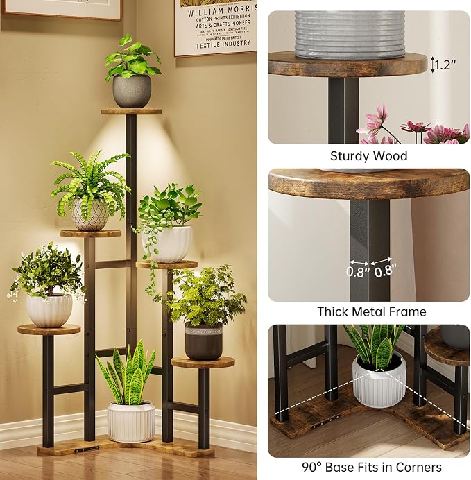 Corner Plant Stand Indoor with Grow Lights, 6 Tiered Corner Plant Shelf Flower - Image 5