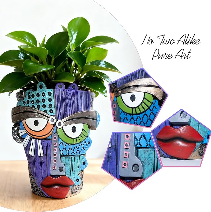 Abstract Face Planter Pots for Plants, Hand-Painted Colorful Flower Pots - Image 3