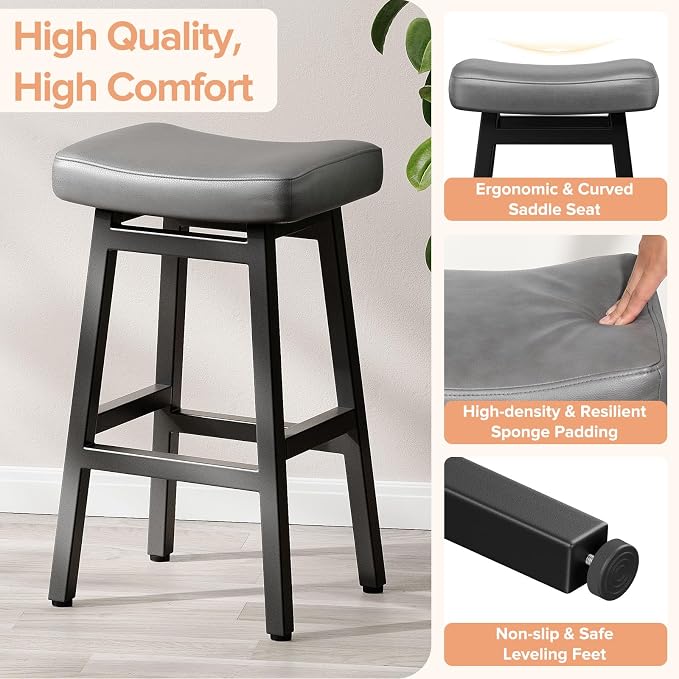 29 Inches Bar Stools Set of 2, Bar Height Barstools - Image 3