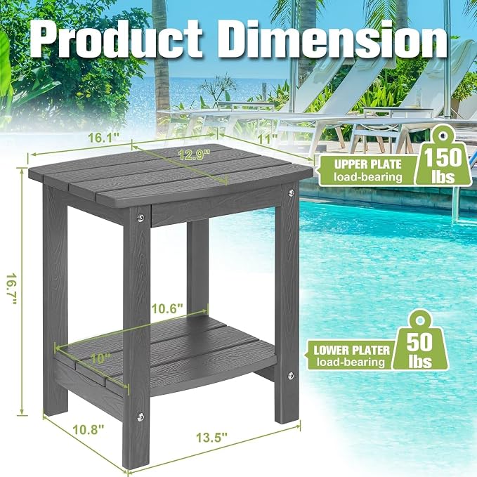 Y&M Outdoor Side Table, HIPS Adirondack Small Double Layer Table, Waterproof - Image 3