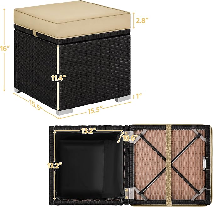 Yaheetech Wicker Ottomans, Outdoor/Indoor Footstools, Additional Seating - Image 3