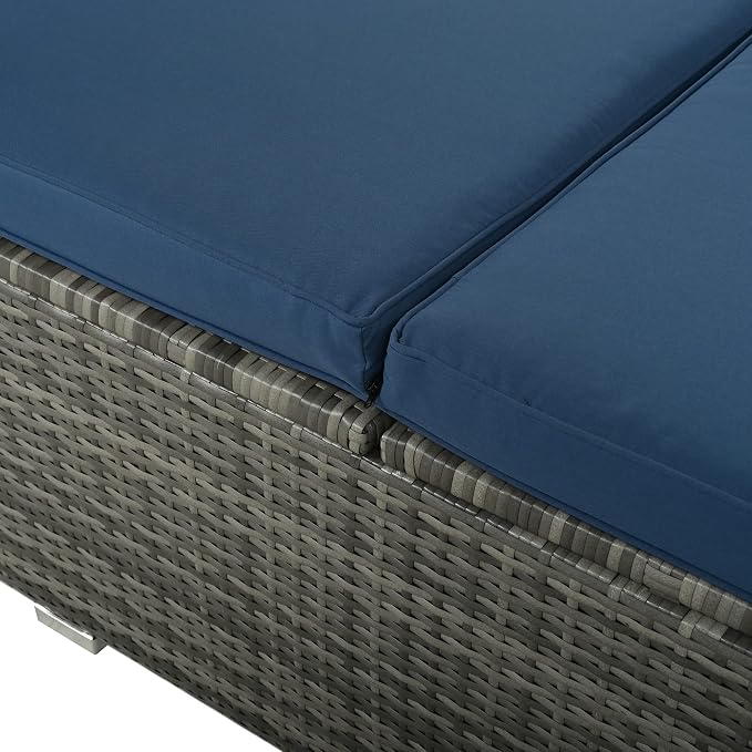Patio Chaise Lounge, Four-sided Canopy, Overhead Curtain and Blue Cushions - Image 9