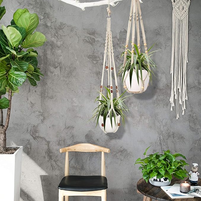 Augshy Macrame Plant Hanger, 2 Packs Plant Hangers, Hanging Planter - Image 5