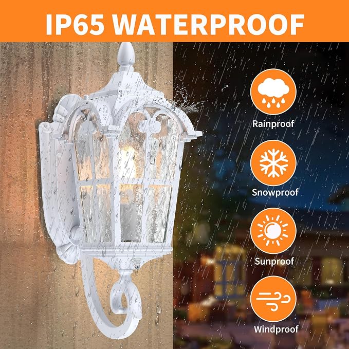 LONEDRUID Dusk to Dawn Sensor Outdoor Porch Light White Exterior Wall Lantern - Image 4