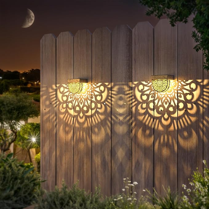6 Pack Solar Fence Lights Outdoor Wall Lights Gold Plastic Solar Powered Deck - Image 6