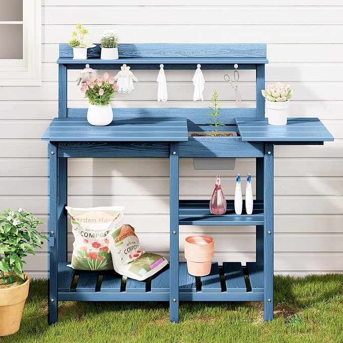 SERWALL Outdoor Potting Bench 2-Piece Set, Rot-Resistant HDPE Potting Table - Image 8