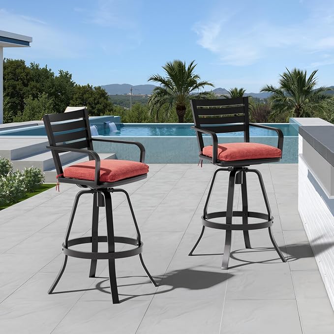 Pellebant 29.5" Sunbrella Outdoor Bar Stools Set of 2, Aluminum Swivel Patio - Image 7