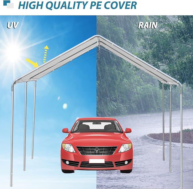 Outsunny 10'x20' Carport Outdoor Heavy Duty Party Tent Galvanized Car Canopy - Image 5