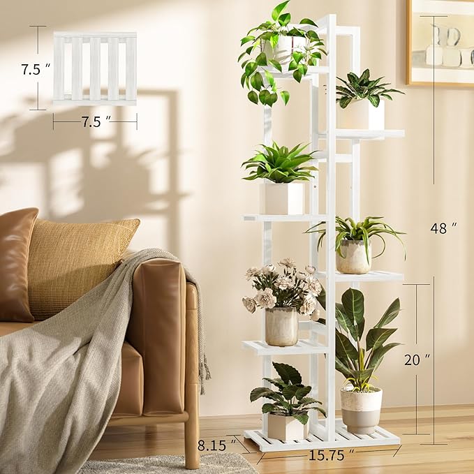 6 Tier Bamboo Plant Stand Indoor, Wood Tall Flower Holder Corner Tiered Plant - Image 3