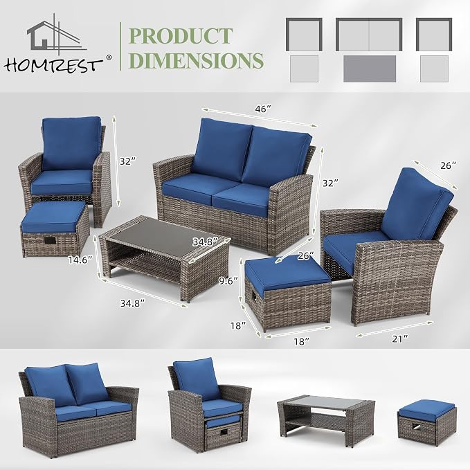 HOMREST 6 Pieces Outdoor Patio Furniture Set - Image 5