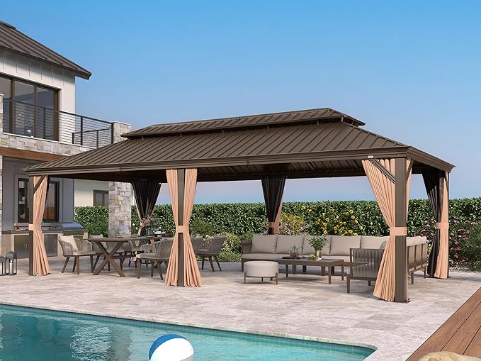 PURPLE LEAF 14' X 28' Outdoor Hardtop Gazebo Patio Wide Aluminum Frame by PURPLELEAF
