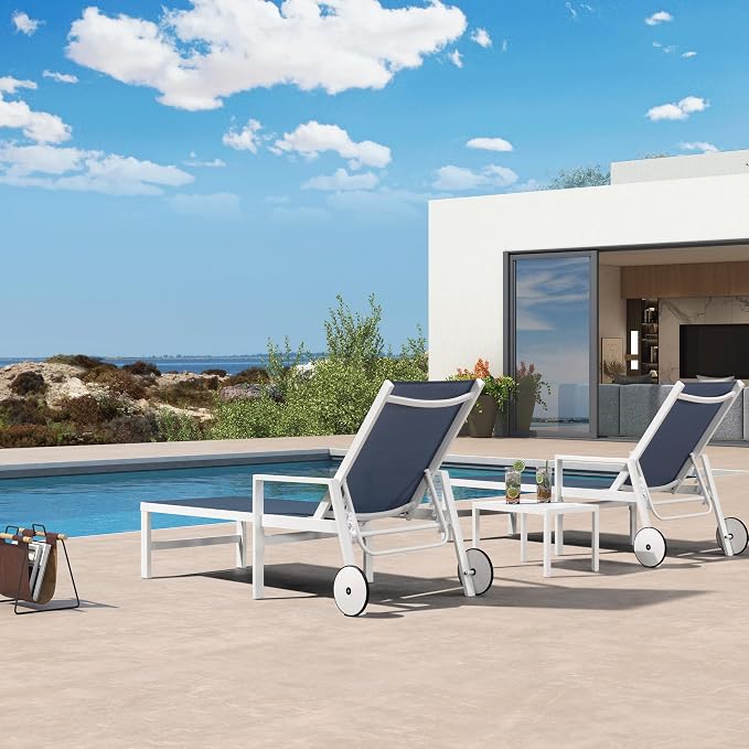 PURPLE LEAF Lounge Chair Outdoor Set 2 Pieces White Aluminum Chaise Lounge - Image 3