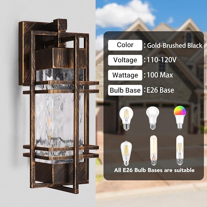Water Ripple Wall Lantern, Outdoor Front Porch Light Fixtures Wall Mount - Image 3