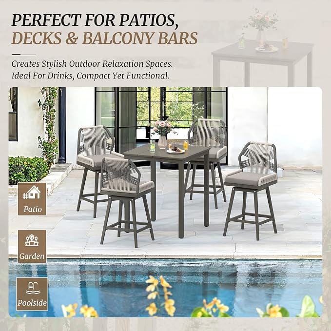Outdoor Bar Table, Waterproof Aluminum Top, Weather Resistant, Indoor or - Image 6