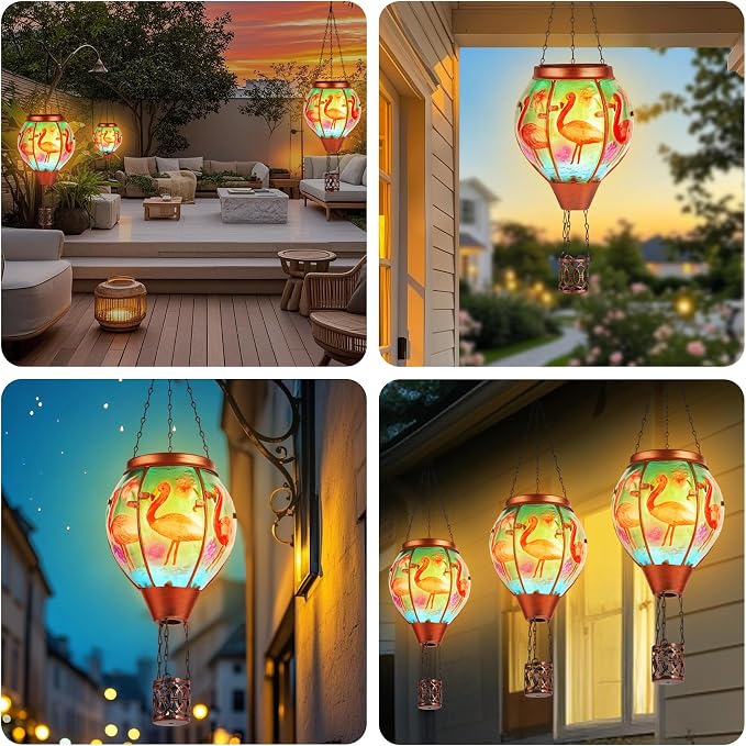 Flamingo Solar Hot Air Balloon Lantern, Outdoor Decor - Image 6