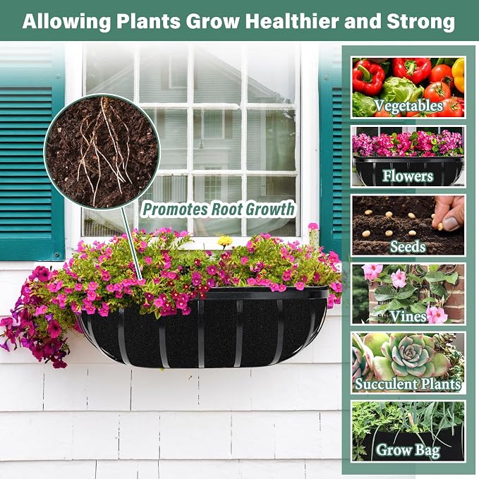 Riare 6 Pack 36 Inch Black Felt Window Box Liners- Fabric Trough Planter Basket - Image 6