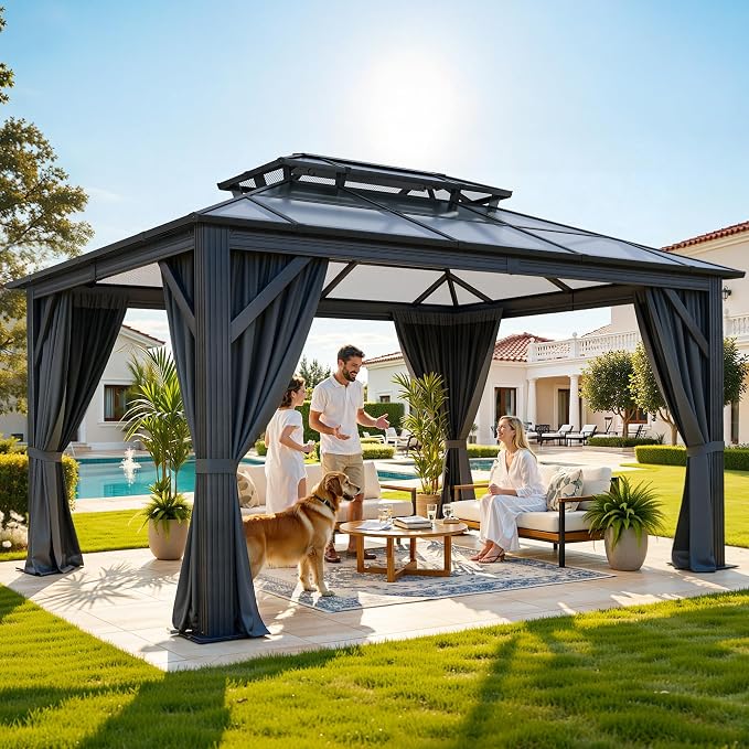 YITAHOME 10X12FT Polycarbonate Gazebo Outdoor Patio Double Top Canopy by YITAHOME