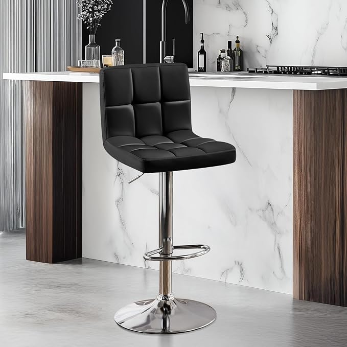 Yaheetech Single Bar Stool, Adjustable PU Leather Swivel Barstools, Modern - Image 2