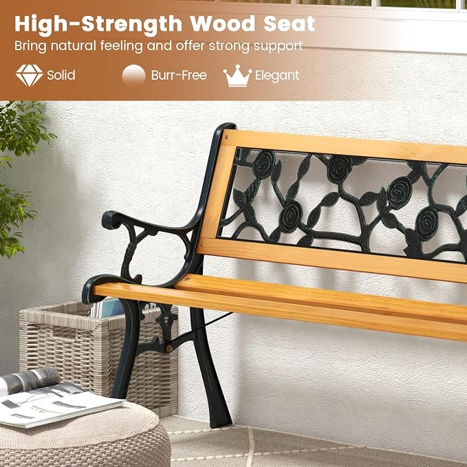 Tangkula Outdoor Garden Bench Park Bench, Patio Iron Bench Chair - Image 5