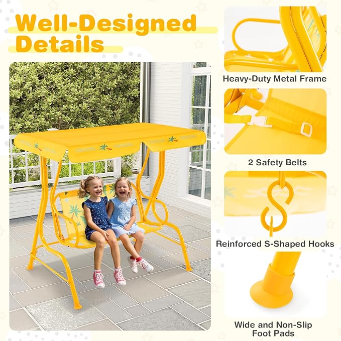 Costzon Kids Porch Swing, All-Weather Patio Swing Bench Hammock w/Adjustable - Image 5