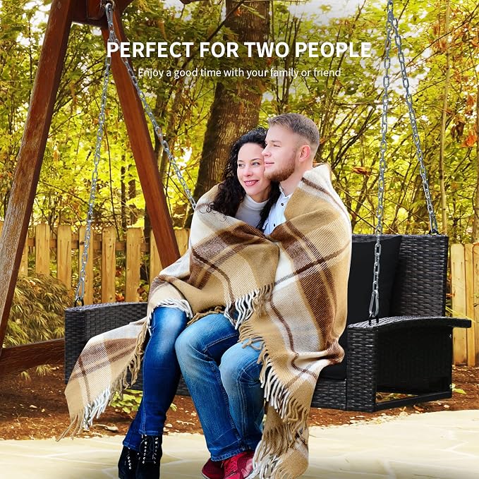 RELAX4LIFE Porch Swing 2-Seat Patio Rattan, Wicker Porch Swings Outdoor W/Two - Image 3