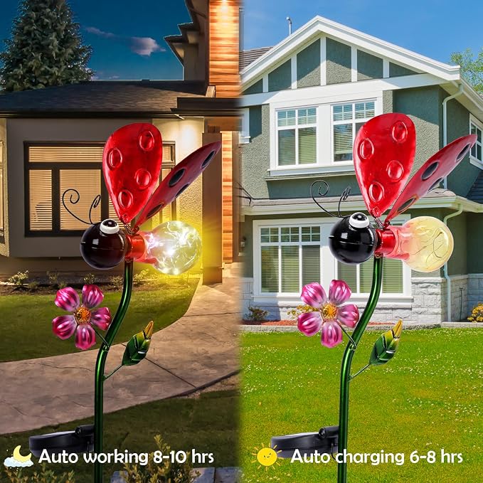 Decorative Solar Lights Outdoor Solar Ladybug Stake Lights Metal Decorative - Image 6