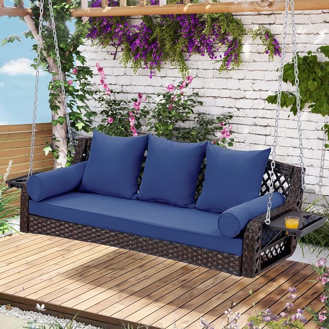 3 Seat Porch Swing, Wicker Patio Swing by YALISSEY