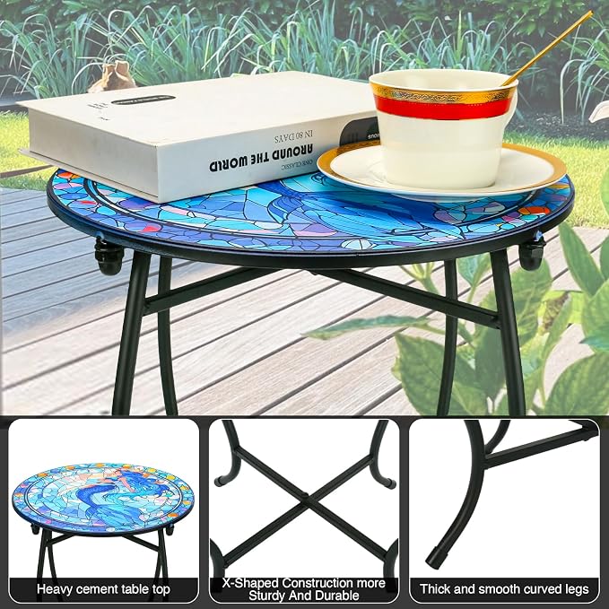 Fashion&cool Patio Side Table for Small Space, 14 Inch Weather Resistant Metal - Image 5