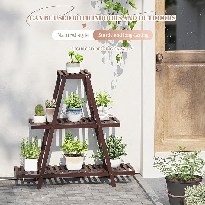 Plant Stand For Indoor Outdoor Tiered Plant Shelf 3 Tier 8 Potted Bamboo Flower - Image 2