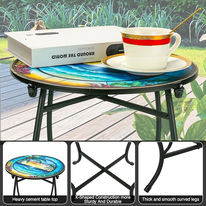 Fashion&cool Patio Side Table, 14 Inch Weather Resistant Metal Side Table - Image 4