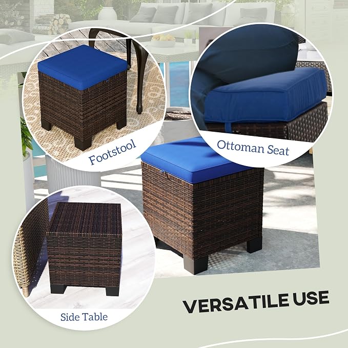 Outsunny 2 Pieces Outdoor Patio Ottomans, All Weather Wicker Outdoor Footstools - Image 7