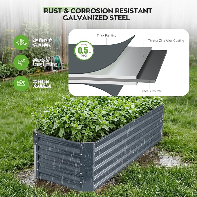 ZORMY 6×2×1.4ft Galvanized Raised Garden Bed Kit, Metal Planter Boxes Outdoor - Image 7
