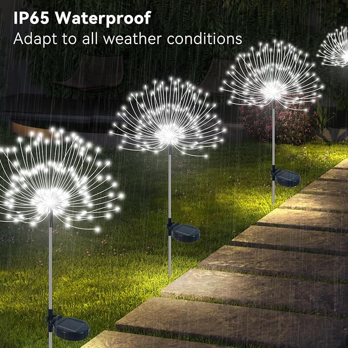 Solar Garden Lights Outdoor Waterproof, 2 Pack 120 LED Solar Firework Lights - Image 3