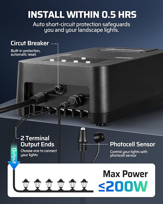 DEWENWILS 200W Low Voltage Landscape Transformer, Photocell Sensor & Timer - Image 6