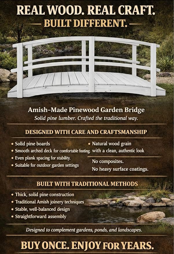 8 FT White Amish Made Garden Bridge - Image 3