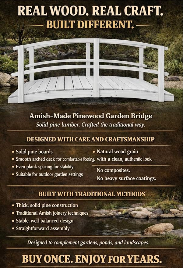 12 FT White Amish Made Garden Bridge - Image 3