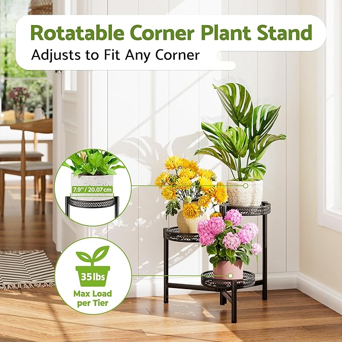 Metal Plant Stand Indoor Outdoor, 3 Tier Corner Tall Plant Shelf - Image 2