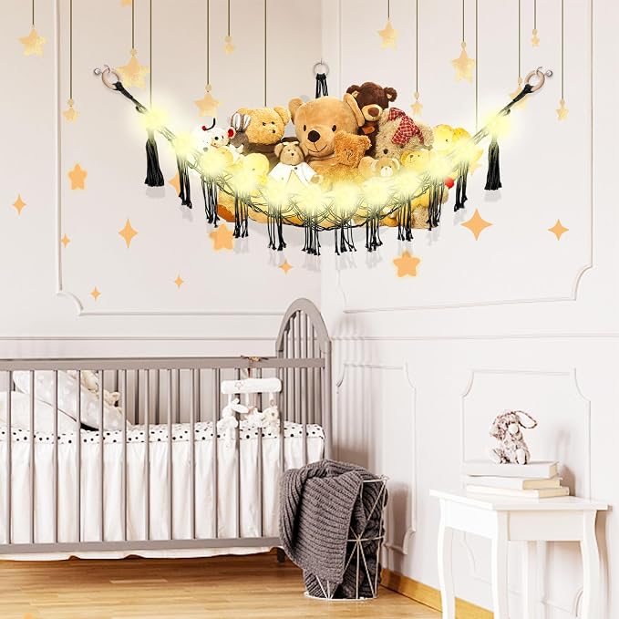 Stuffed Animal Hammock with LED Light, Large Stuffed Animals Storage Corner - Image 2
