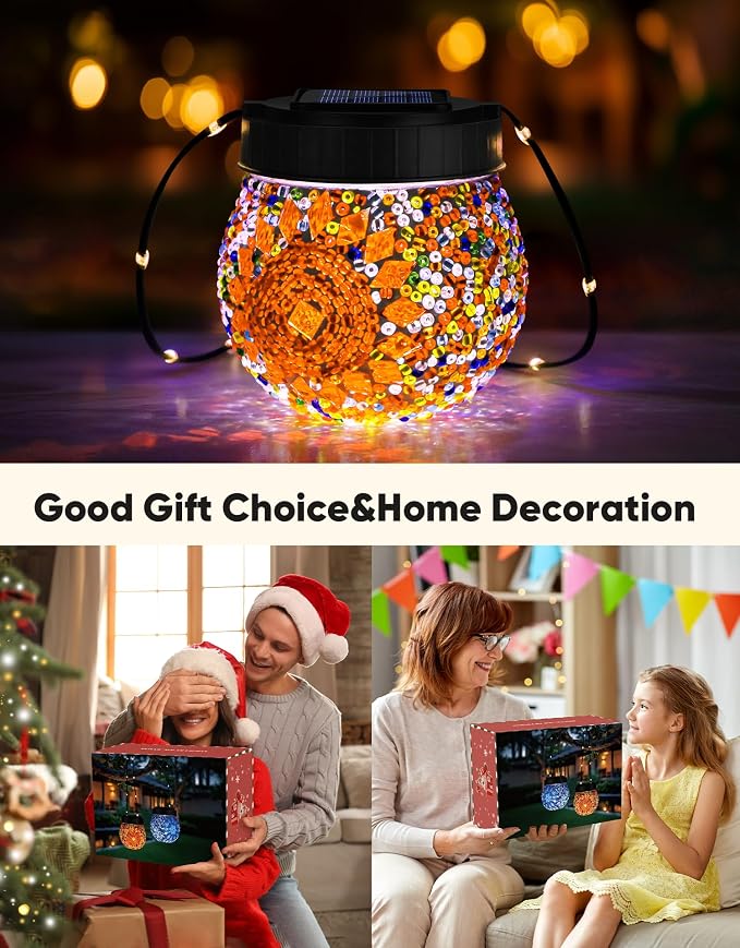 Mosaic Solar Lights Outdoor 6 Pack, Solar Hanging Lanterns Christmas Halloween - Image 7