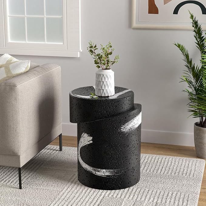 COSIEST Outdoor Side Table Black, Cylinder Shaped MgO Concrete Side Table - Image 3
