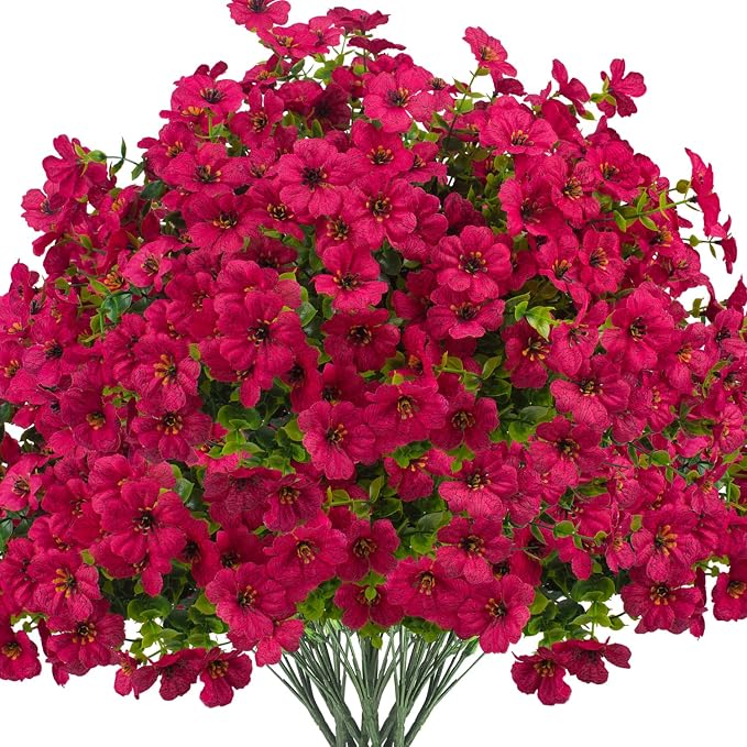 Artificial Fake Flowers for Outdoor Spring Decoration, 16 Bundles Faux Silk by Grunyia